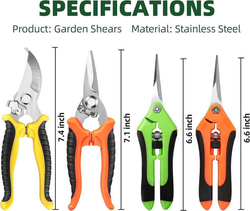 EWPJDK 4 Pack Garden Pruning Shears, Stainless Steel Garden Shears, Gardening Shears, Garden Scissors, Clippers, Pruning Snips, Pruning Shears for Gardening Tools (4PCS Yellow Orange Green) - Image 2